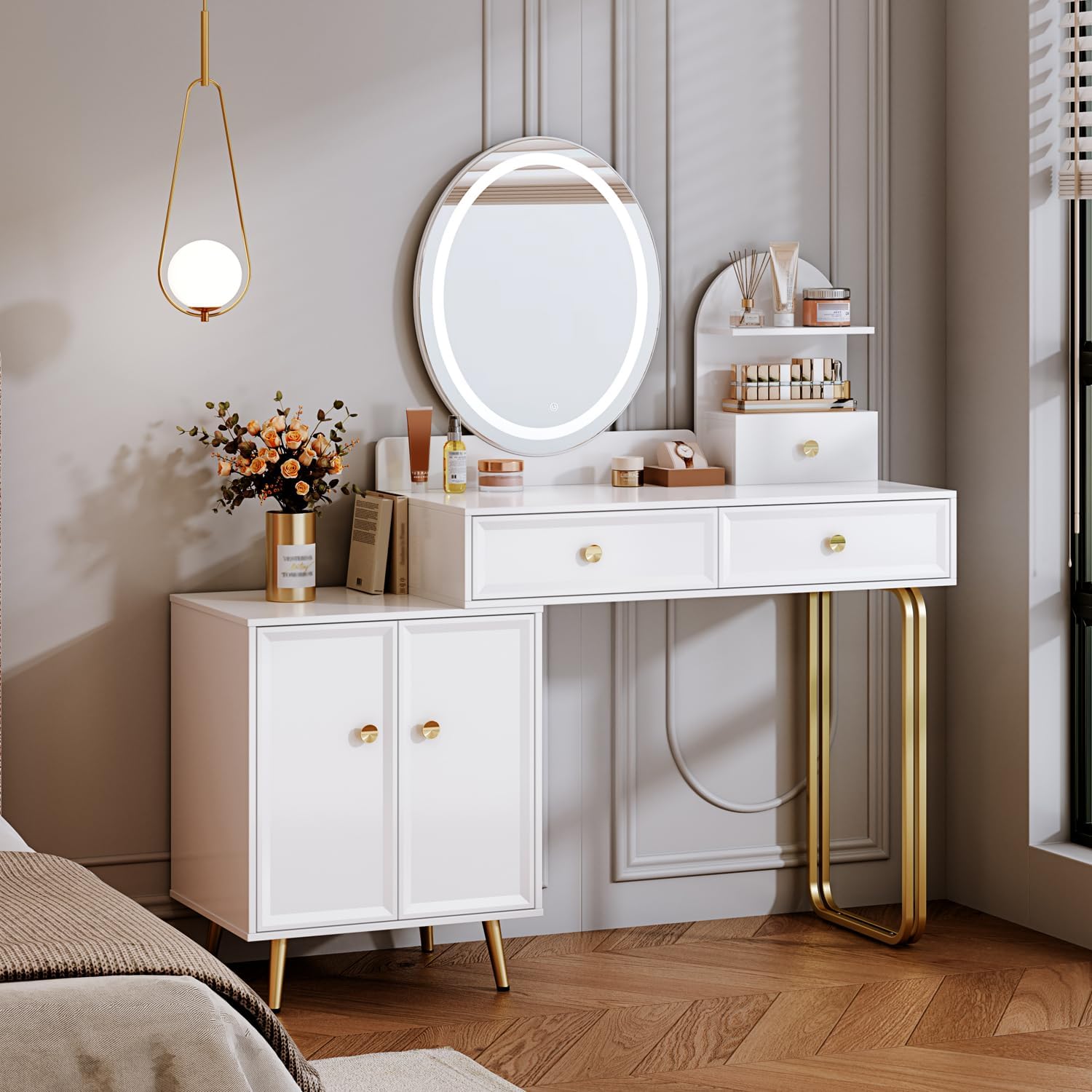 Modern makeup table with adjustable cabinets