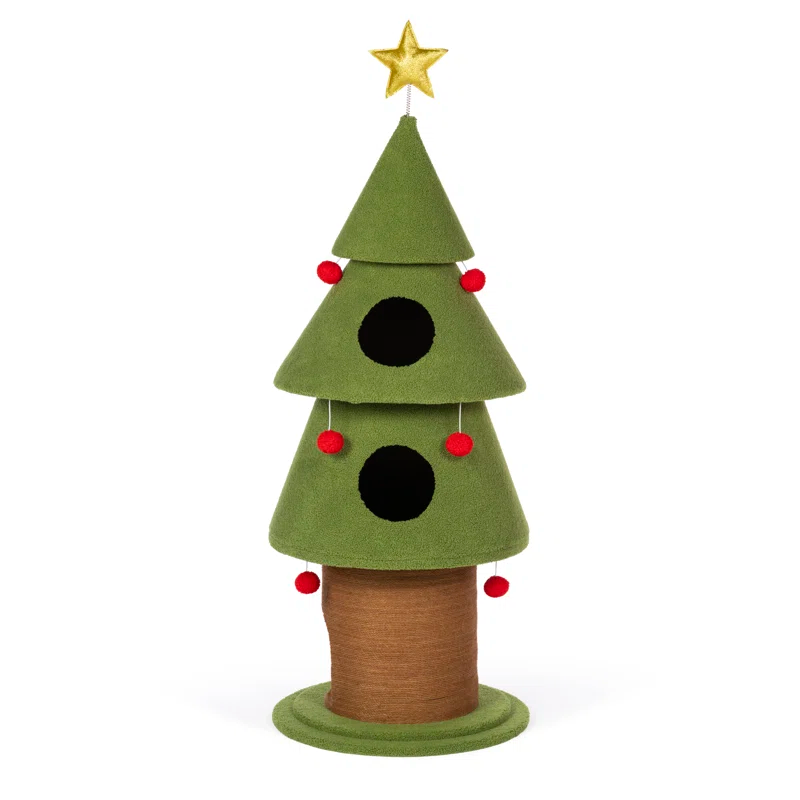 🎉【Christmas pre-sale！】 Luxury Christmas Tree Cat Climbing Tower with Scratching Board & Cozy Cat Nest