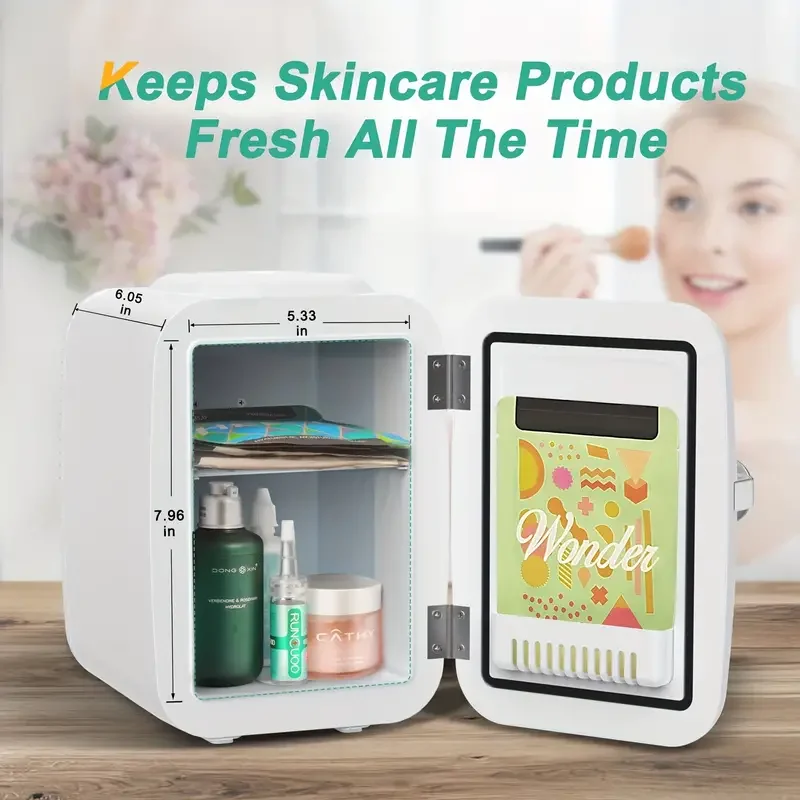 Simple Deluxe Mini Fridge, 8 Liter/12 Can Portable Cooler & Warmer, Small Refrigerator Provide Compact Storage For Skincare, Beverage, Food, Cosmetics