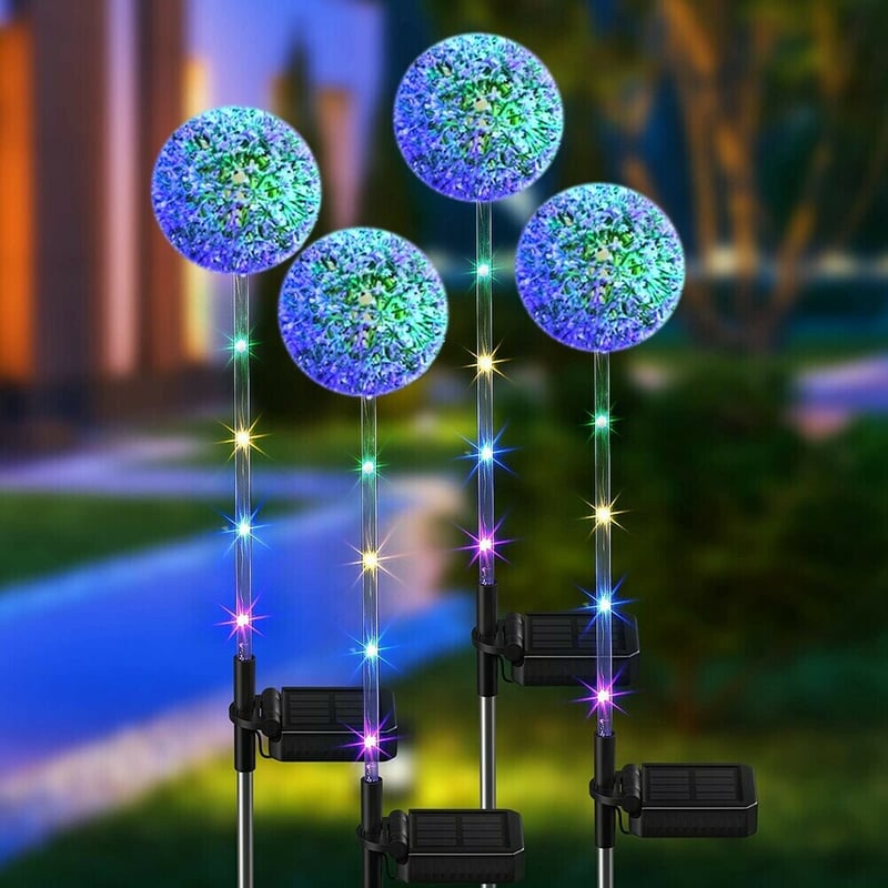 Outdoor Solar Dandelion Garden Stake Lights With Colorful String Lights