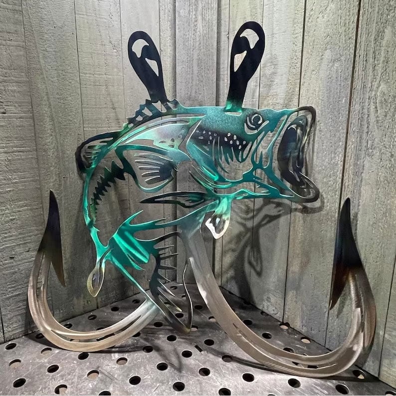 🔥Last Day 49% OFF🔥Metal Bass Fish with Hooks Plasma Cut Sign Art