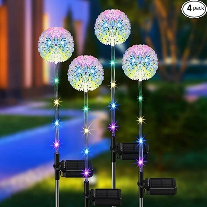 Outdoor Solar Dandelion Garden Stake Lights With Colorful String Lights