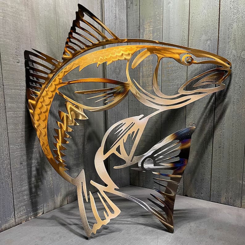 🔥Last Day 49% OFF🔥Metal Bass Fish with Hooks Plasma Cut Sign Art