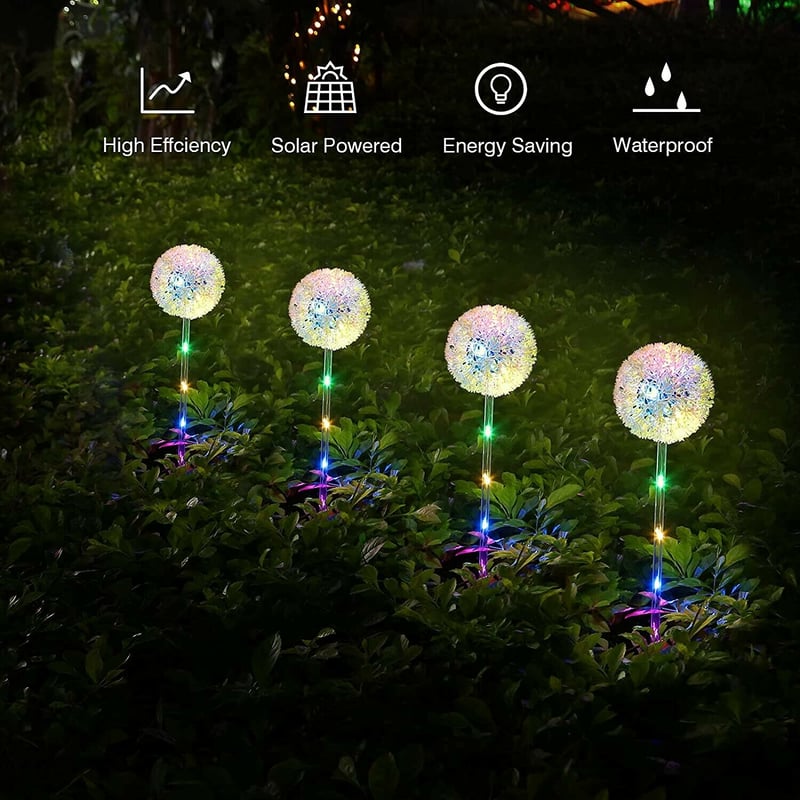 Outdoor Solar Dandelion Garden Stake Lights With Colorful String Lights