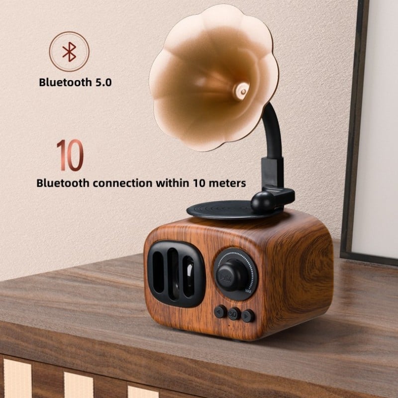 Retro Wooden Phonograph Bluetooth Speaker