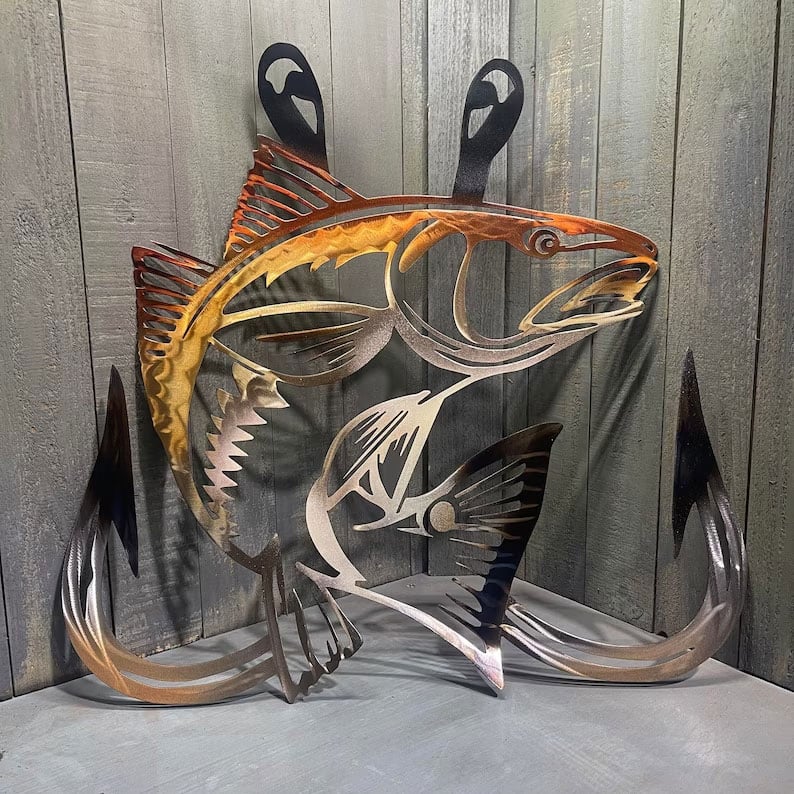 🔥Last Day 49% OFF🔥Metal Bass Fish with Hooks Plasma Cut Sign Art