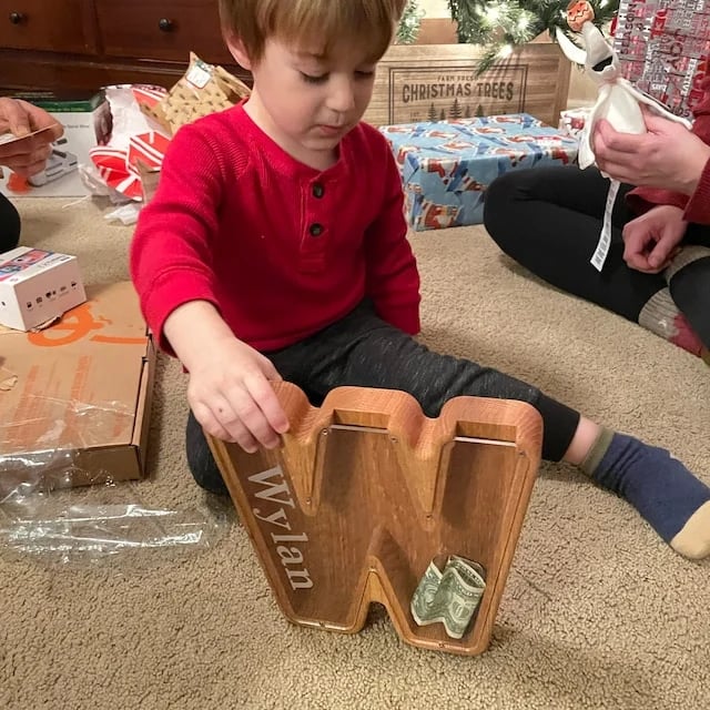 💰Personalisierte große hölzerne Kinder-Buchstaben-Spardose - Holzgeschenk für Kinder