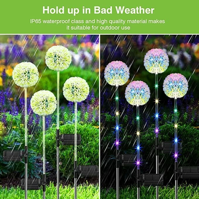 Outdoor Solar Dandelion Garden Stake Lights With Colorful String Lights