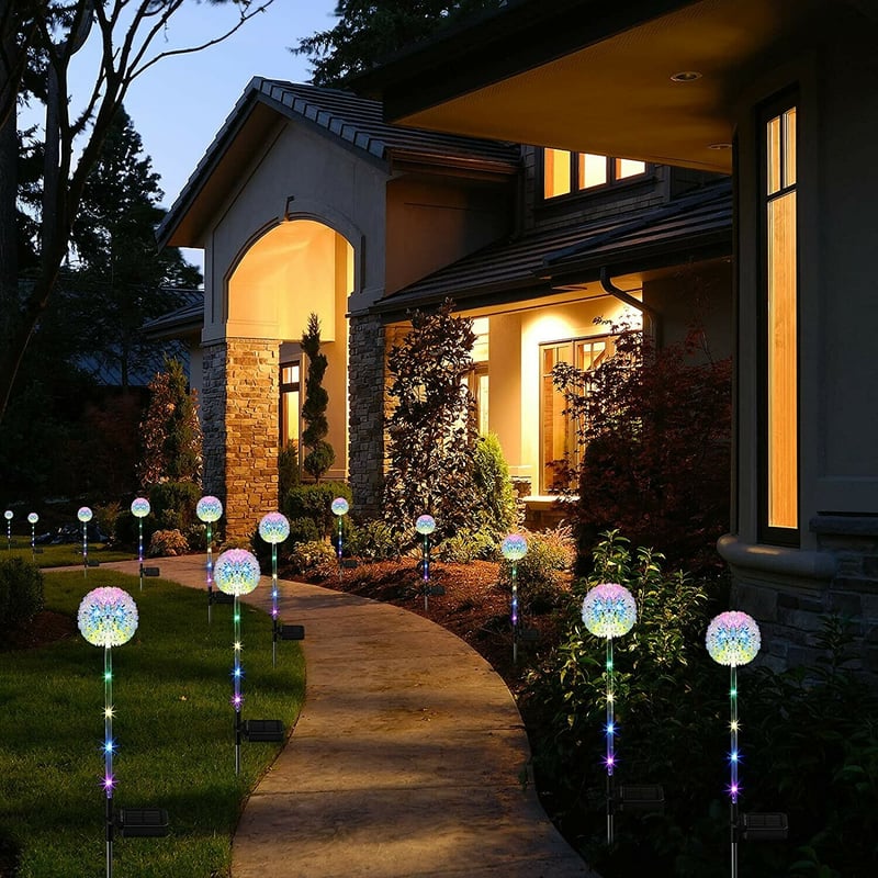 Outdoor Solar Dandelion Garden Stake Lights With Colorful String Lights