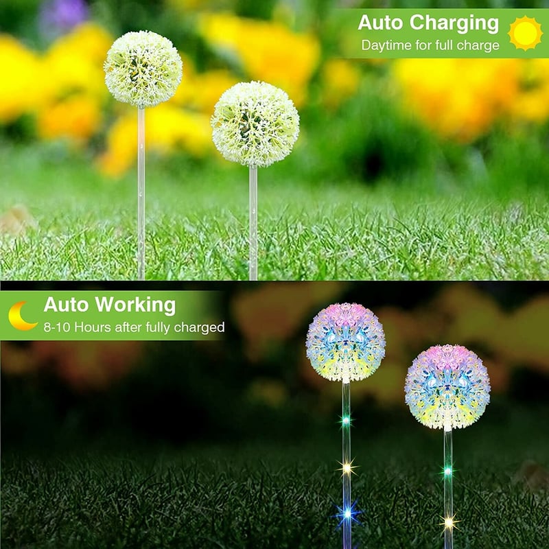 Outdoor Solar Dandelion Garden Stake Lights With Colorful String Lights