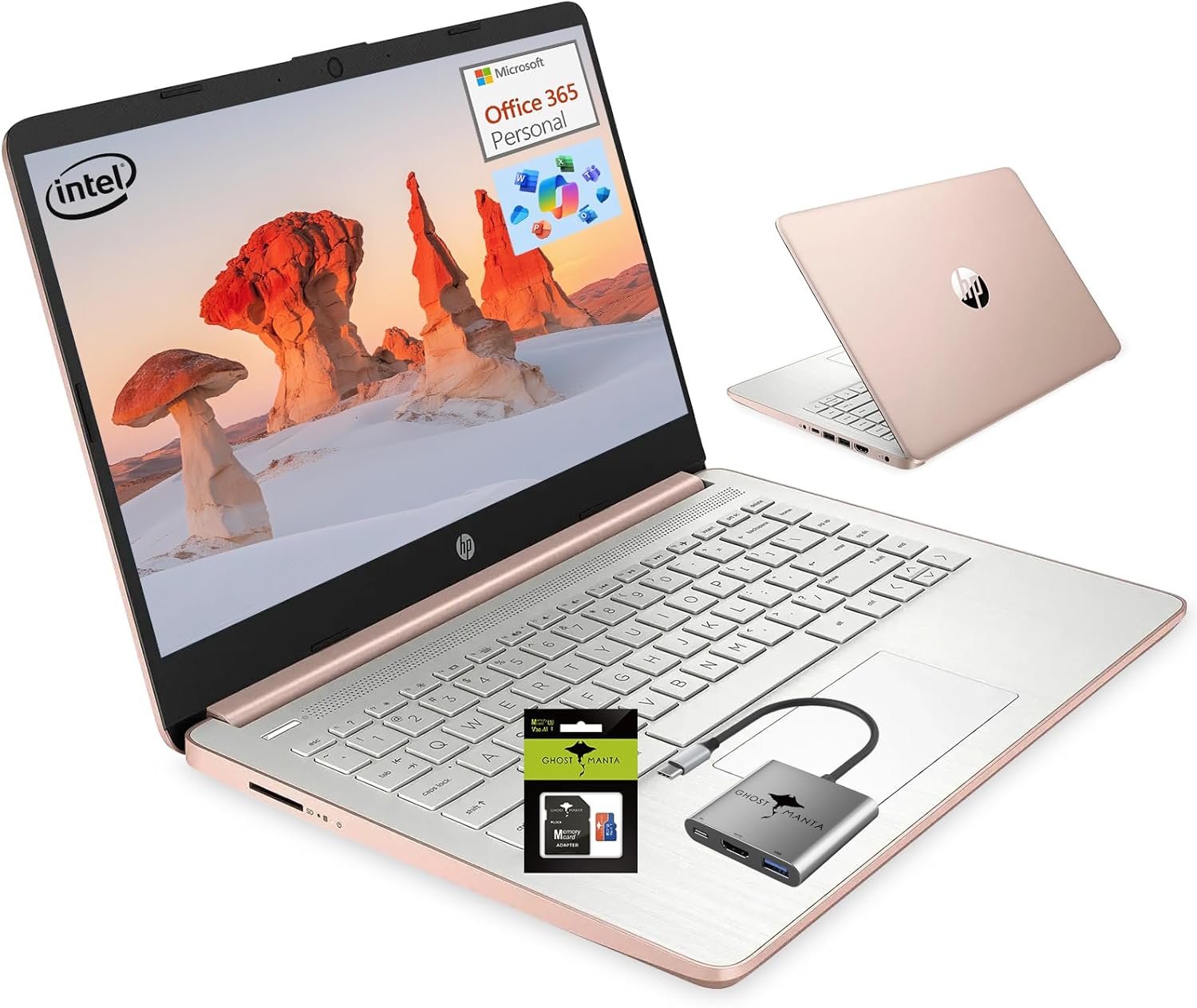 [Dernier jour pour les soldes] Ordinateur portable HP 14 pour étudiants, idéal pour la rentrée scolaire. Processeur quadricœur (jusqu'à 3,6 GHz), 8 Go de RAM, 192 Go de stockage (128 Go UFS + carte SD de 64 Go). Ordinateur portable pour étudiants avec 1 an d'abonnement à Office 365 Copilot AI et Windows 11.